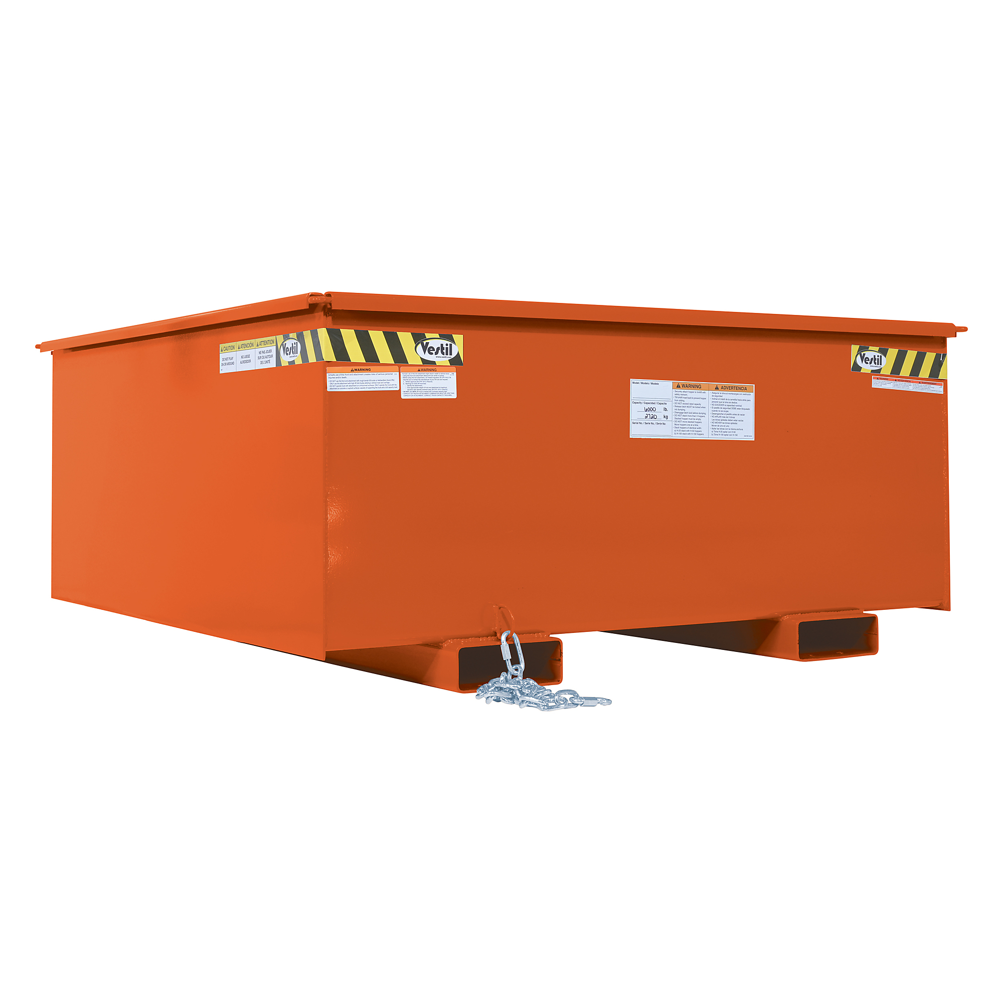 Vestil Steel Rotating Box Hopper — 1.25 Cu. Yd., 6000-Lb. Capacity, Powder Coat Finish, Orange, Model# R-125-HD-OR